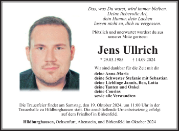 Traueranzeige von Jens Ullrich von Südthüringer Presse