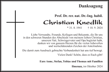 Traueranzeige von Christian Knedlik von Südthüringer Presse