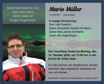 Traueranzeige von Mario Müller von Südthüringer Presse
