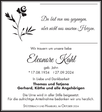 Traueranzeige von Eleonore Kahl von Südthüringer Presse
