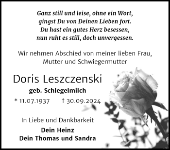 Traueranzeige von Doris Leszczenski von Südthüringer Presse