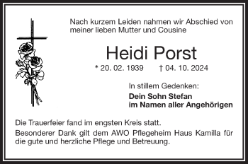 Traueranzeige von Heidi Porst von Frankenpost