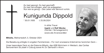 Traueranzeige von Kinigunda Dippold von Neue Presse Coburg