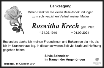 Traueranzeige von Roswitha Krech von Südthüringer Presse