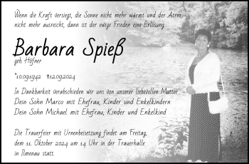 Traueranzeige von Barbara Spieß von Südthüringer Presse