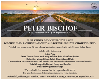 Traueranzeige von Peter Bischof von Südthüringer Presse