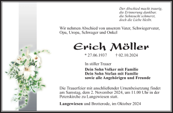 Traueranzeige von Erich Möller von Südthüringer Presse