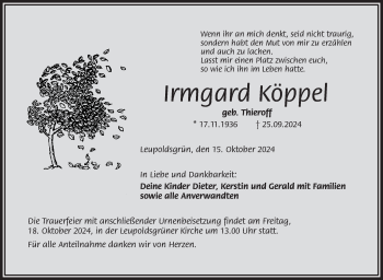 Traueranzeige von Irmgard Köppel von Frankenpost