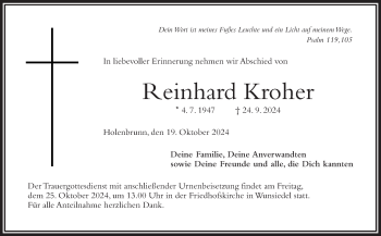 Traueranzeige von Reinhard Kroher von Frankenpost