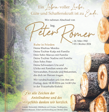 Traueranzeige von Peter Römer von Südthüringer Presse