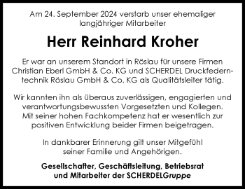 Traueranzeige von Reinhard Kroher von Frankenpost