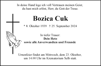 Traueranzeige von Bozica Cuk von Frankenpost