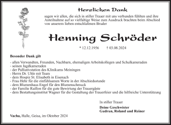 Traueranzeige von Henning Schröder von Südthüringer Presse