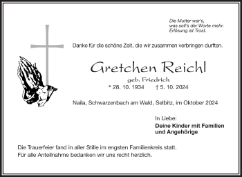 Traueranzeige von Gretchen Reichl von Frankenpost