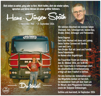 Traueranzeige von Hans-Jürgen Späth von Südthüringer Presse