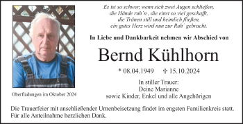 Traueranzeige von Bernd Kühlhorn von Südthüringer Presse
