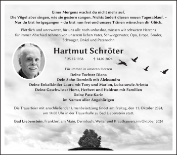 Traueranzeige von Hartmut Schröter von Südthüringer Presse