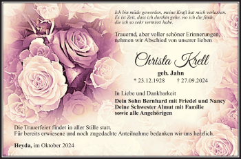 Traueranzeige von Christa Krell von Südthüringer Presse