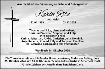 Traueranzeige von Karin Ritz von Neue Presse Coburg