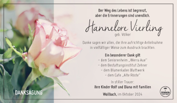Traueranzeige von Hannelore Vierling von Südthüringer Presse