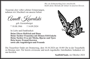 Traueranzeige von Annett Kowalski von Südthüringer Presse