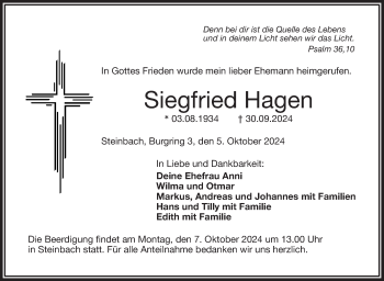 Traueranzeige von Siegfried Hagen von Frankenpost