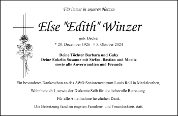 Traueranzeige von Else Winzer von Frankenpost