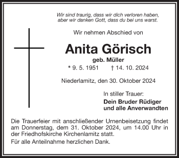 Traueranzeige von Anita Görisch von Frankenpost