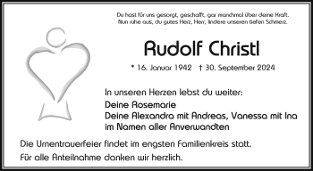 Traueranzeige von Rudolf Christl von Frankenpost