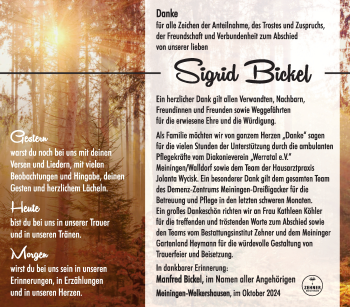 Traueranzeige von Sigrid Bickel von Südthüringer Presse
