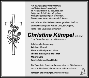 Traueranzeige von Christine Kümpel von Südthüringer Presse
