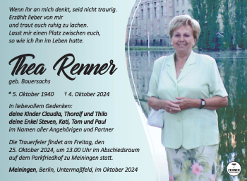 Traueranzeige von Thea Renner von Südthüringer Presse