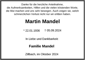 Traueranzeige von Martin Mandel von Südthüringer Presse