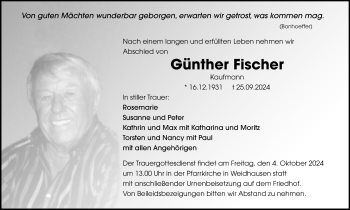 Traueranzeige von Günther Fischer von Neue Presse Coburg