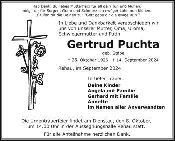 Traueranzeige von Gertrud Puchta von Frankenpost