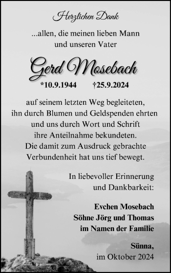 Traueranzeige von Gerd Mosebach von Südthüringer Presse
