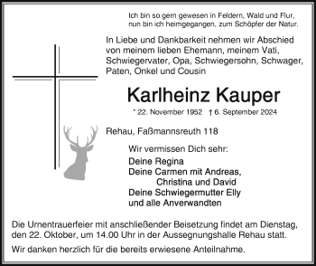 Traueranzeige von Karlheinz Kauper von Frankenpost
