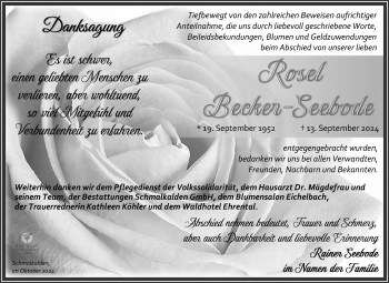 Traueranzeige von Rosel Becker-Seebode von Südthüringer Presse