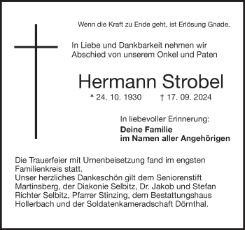 Traueranzeige von Hermann Storbel von Frankenpost