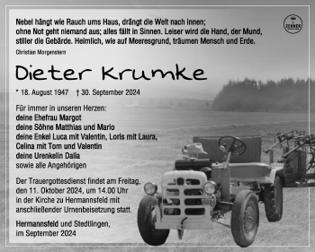 Traueranzeige von Klaus-Dieter Krumke von Südthüringer Presse
