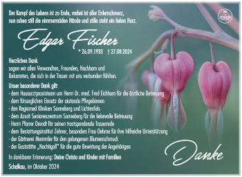 Traueranzeige von Edgar Fischer von Südthüringer Presse