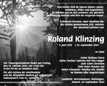 Traueranzeige von Roland Klinzing von Südthüringer Presse