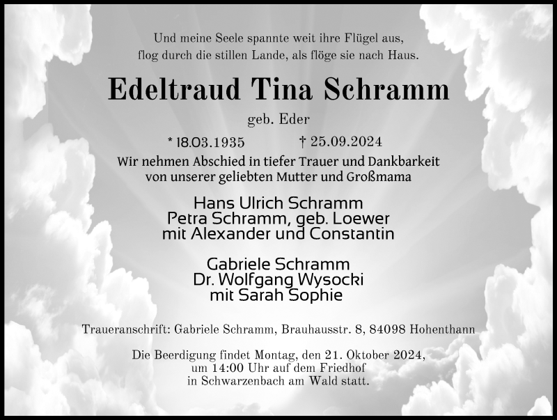  Traueranzeige für Edeltraud Schramm vom 11.10.2024 aus Frankenpost