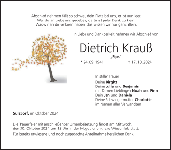 Traueranzeige von Dietrich Krauß von Neue Presse Coburg