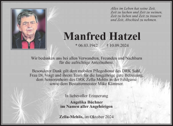 Traueranzeige von Manfred Hatzel von Südthüringer Presse