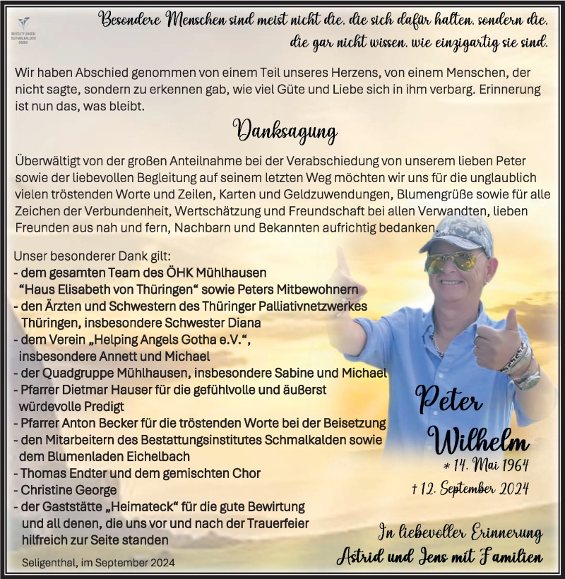  Traueranzeige für Peter Wilhelm vom 05.10.2024 aus Südthüringer Presse