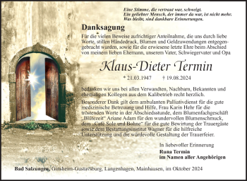 Traueranzeige von Klaus-Dieter Termin von Südthüringer Presse