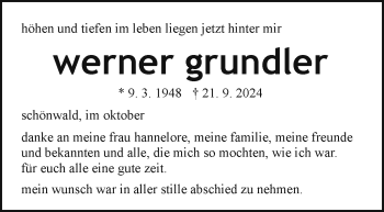 Traueranzeige von Werner Grundler von Frankenpost