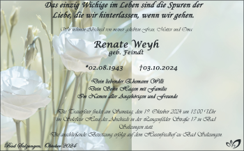 Traueranzeige von Renate Weyh von Südthüringer Presse