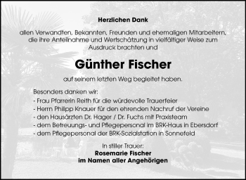 Traueranzeige von Günther Fischer von Neue Presse Coburg